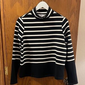 SPANX AirEssentials black & off-white striped long sleeve mock neck top NWT